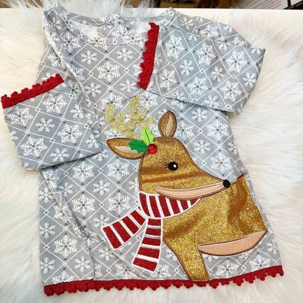 Rare Editions Toddler Girls Grey Red Reindeer 2-pc Top/Leggings Set 3T Preowned